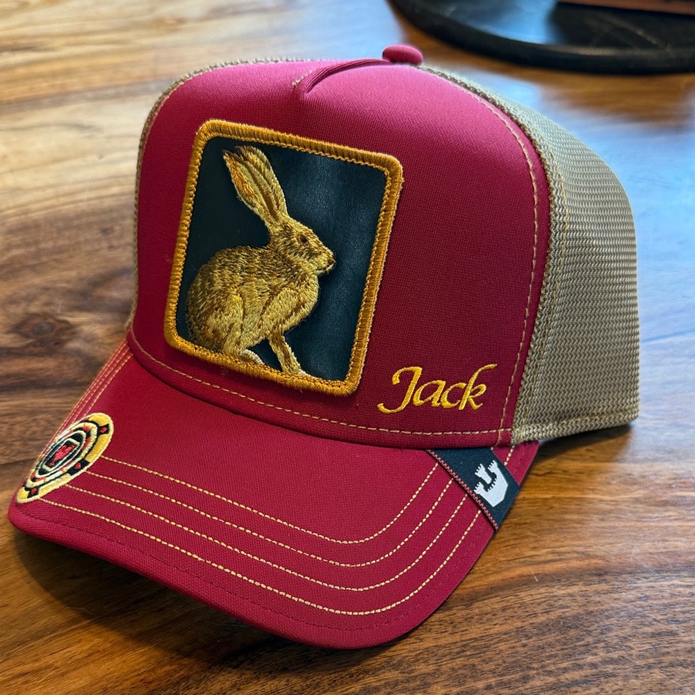 NWT Goorin Bros The Farm Red and Tan Trucker Hat with Jack Rabbit